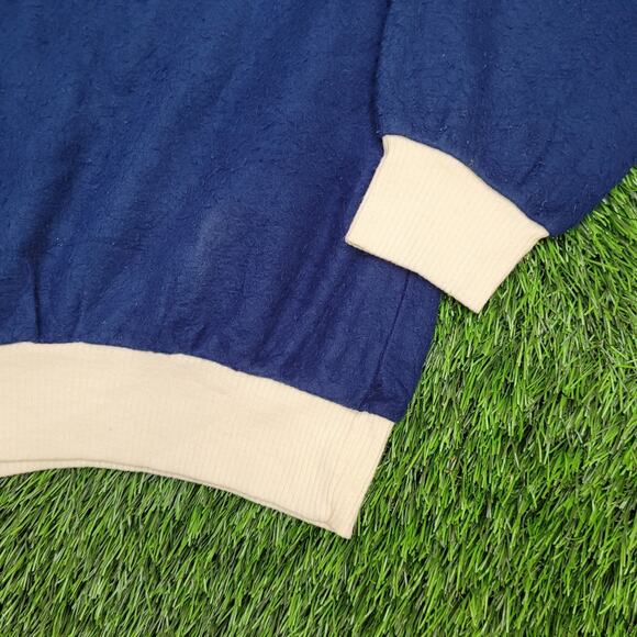 Vintage 80s MOD Ringer Sweater Large 22x25 Crop Blue Beige - Picture 12 of 12